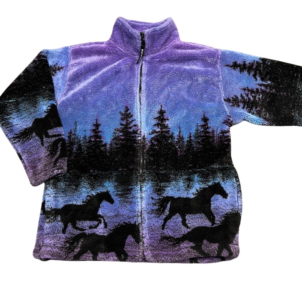 Vintage Black Mountain Midnight Horse Fleece Jacket Small 90s Zip Up Gorpcore